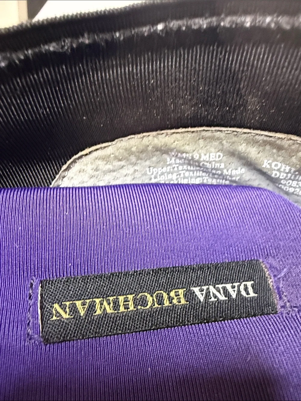 Dana Buchman Black Flats with Patent Toe and Purple Insole